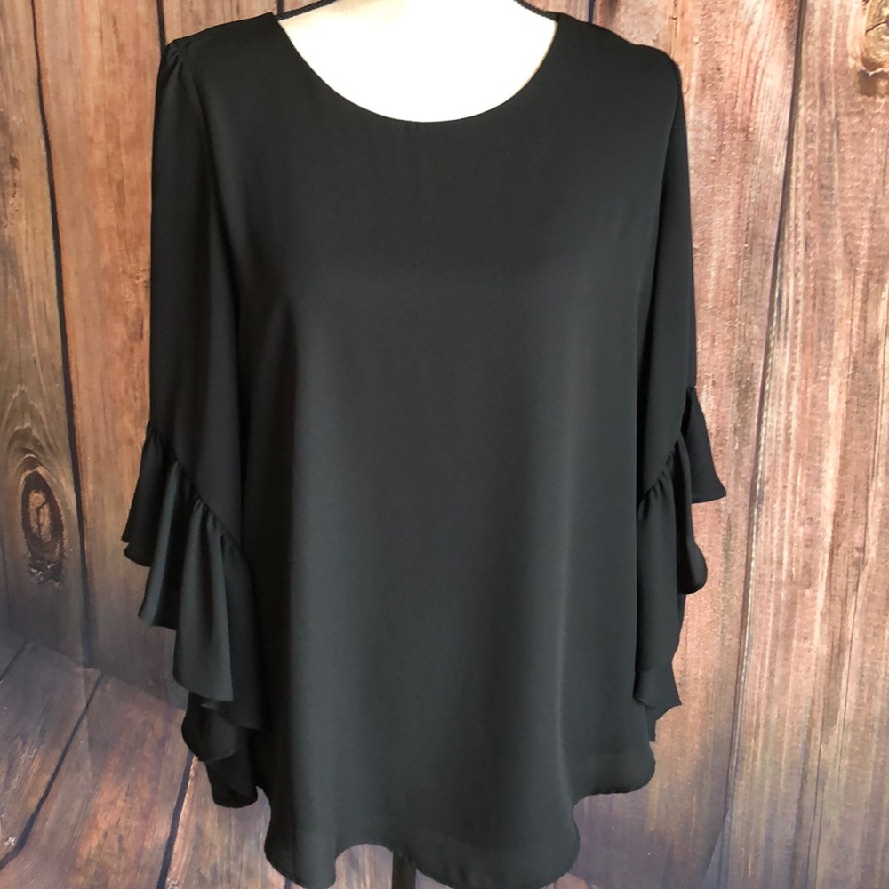 Joseph Ribkoff Black Ruffle Sleeve Blouse